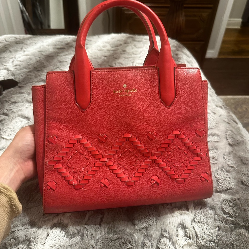Kate Spade Red Satchel with Woven Design. USED condition. See pictures.
